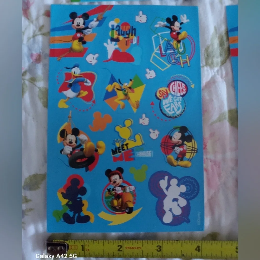 4 Sheets Disney Mickey Mouse Cartoon Stickers. Bags, Books, School, Bottle